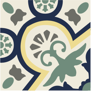 Border corner tile Paladio Esquina with leaves and foliage, circles and medallions, arches and curves
